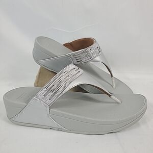 NEW Fitflop Women's Silver Crystal Embellished Toe-Post Sandals Thong Sz 9